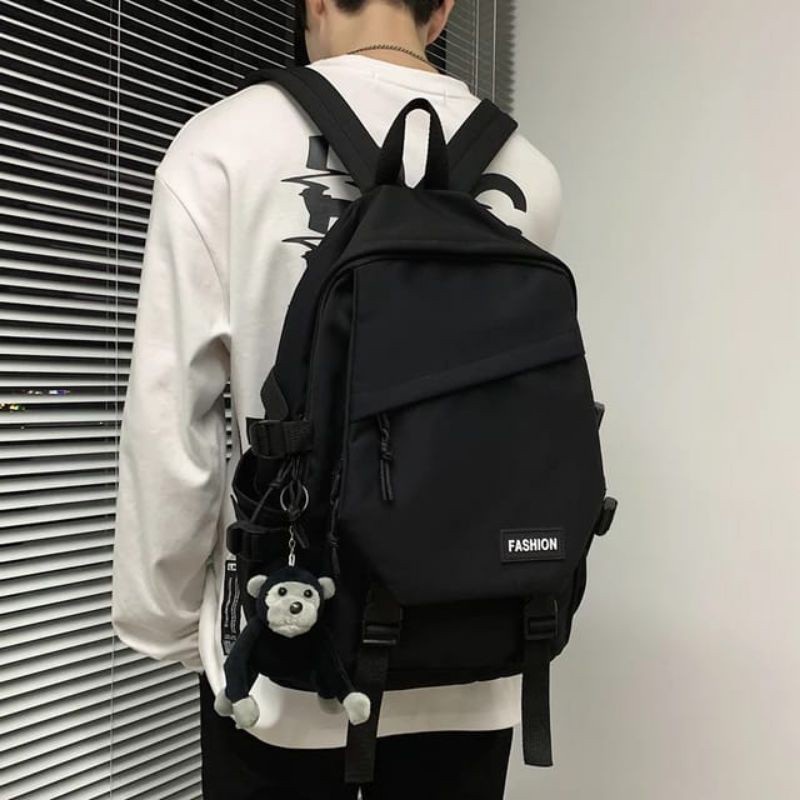 Backpack Tas Ransel Polos Hitam/Tas Backpack Ransel Trendi Kuliah Sekolah