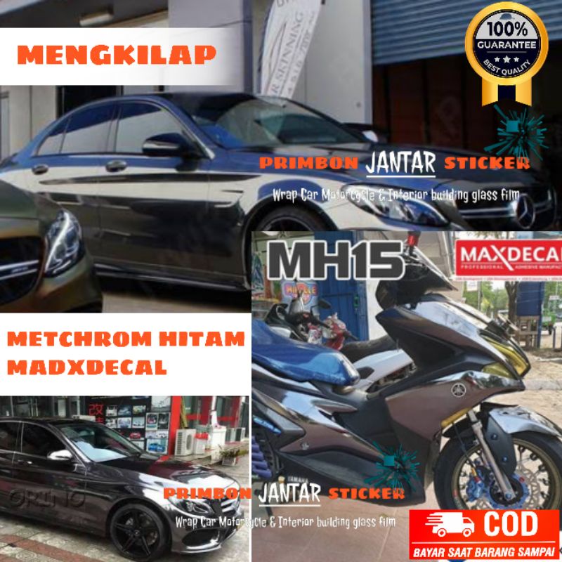 Sticker skotlet motor mobil metalic chrom mirror hitam metalik krom mengkilap merk mexdecal