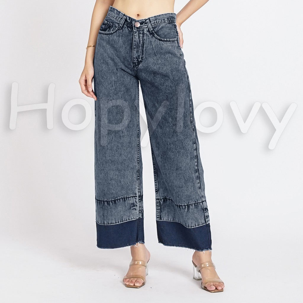 HOPYLOVY - Celana Kulot Jeans Wanita Unfinished Meddie