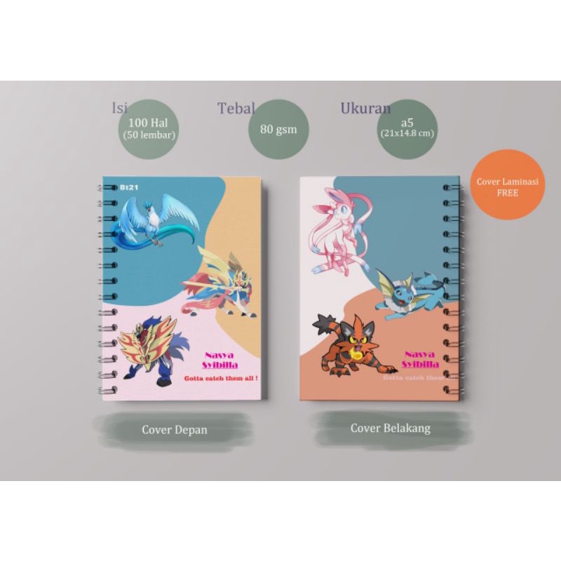 

Buku Jurnal Catatan notebook Ukuran A5 Desain POKEMON bisa Custom