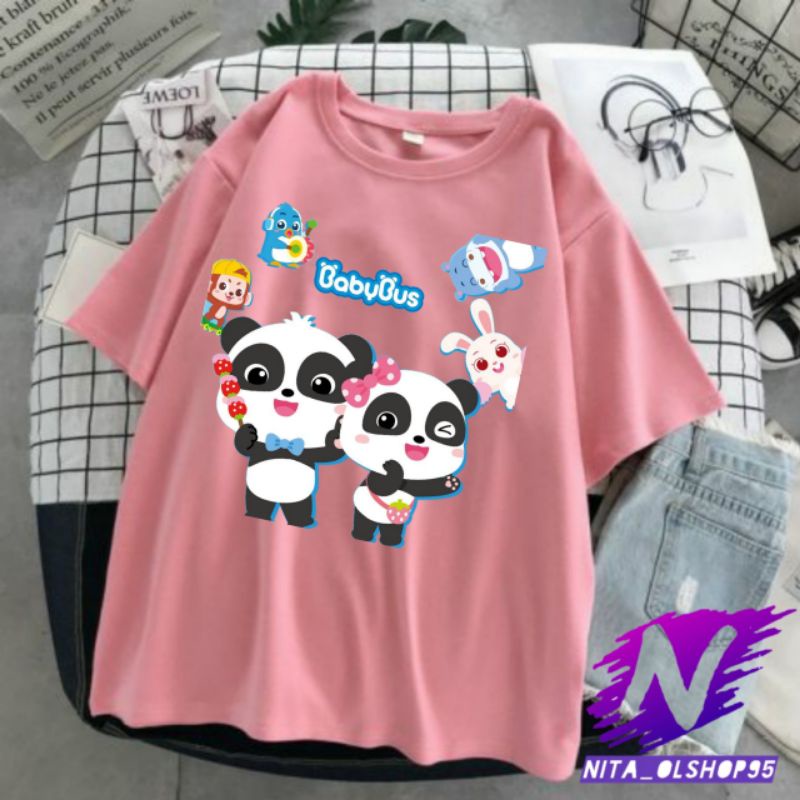 kaos anak dunia panda baju anak babybus Kiki dan Miu Miu kaos kartun anak panda lucu