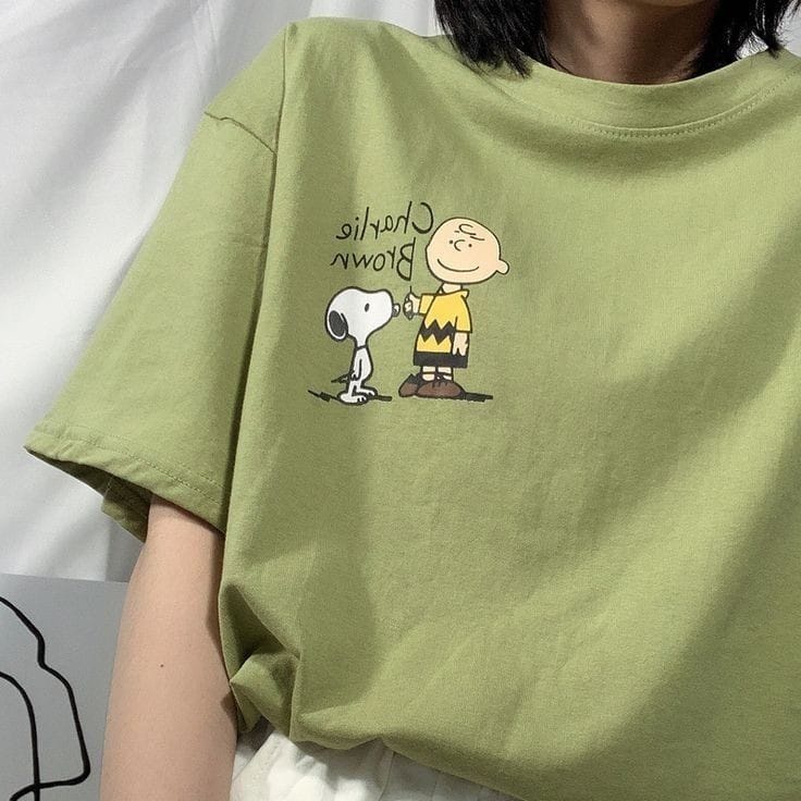 MYSTIQUE.ID-BAJU KAOS CHARLIE BROWN BAJU KUNING&amp;DOG T-SHIRT LUCU DAN AESTHETIC