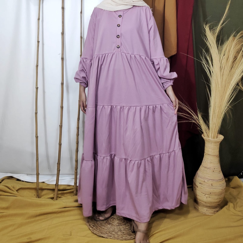 Gamis Wanita Lengan Panjang Fashion Muslim Fauziah Fit  L-XL Lingkar Dada 105cm Panjang 135cm