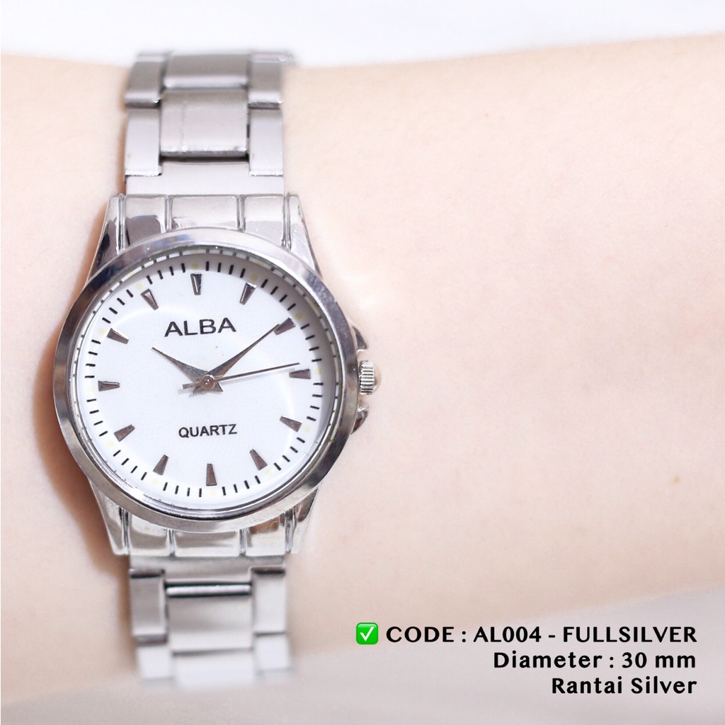 Jam tangan wanita rantai stainless steel aloy alba grosir free baterai cadangan AL001