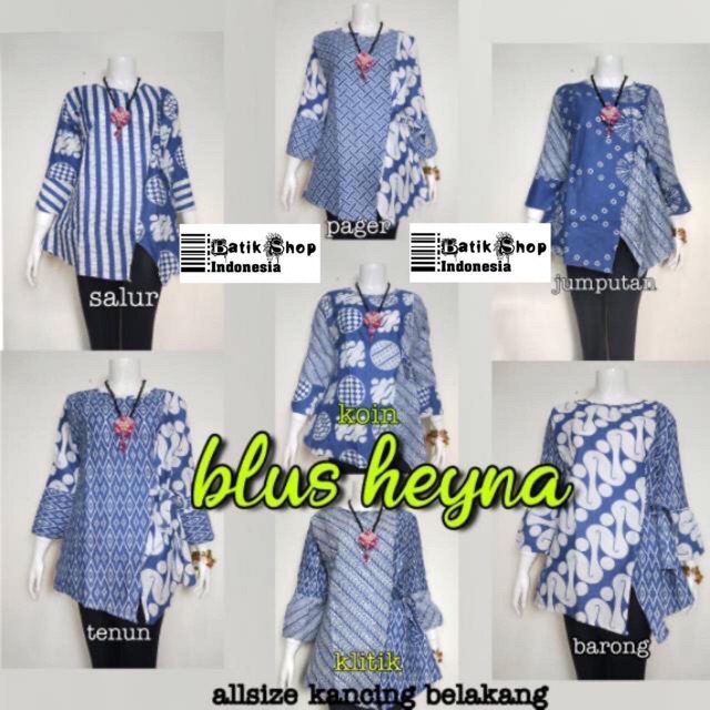 Blus Ziggy Tali Lawasan Heyna Monochrome Motif Warna Batik Wanita Cewek Katun Premium Modern