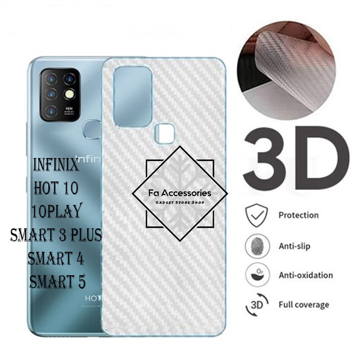 FA INFINIX S4 HOT 10 10PLAY PLAY SMART 3 PLUS 4 5 Skin Carbon Screen Protector Anti gores belakang