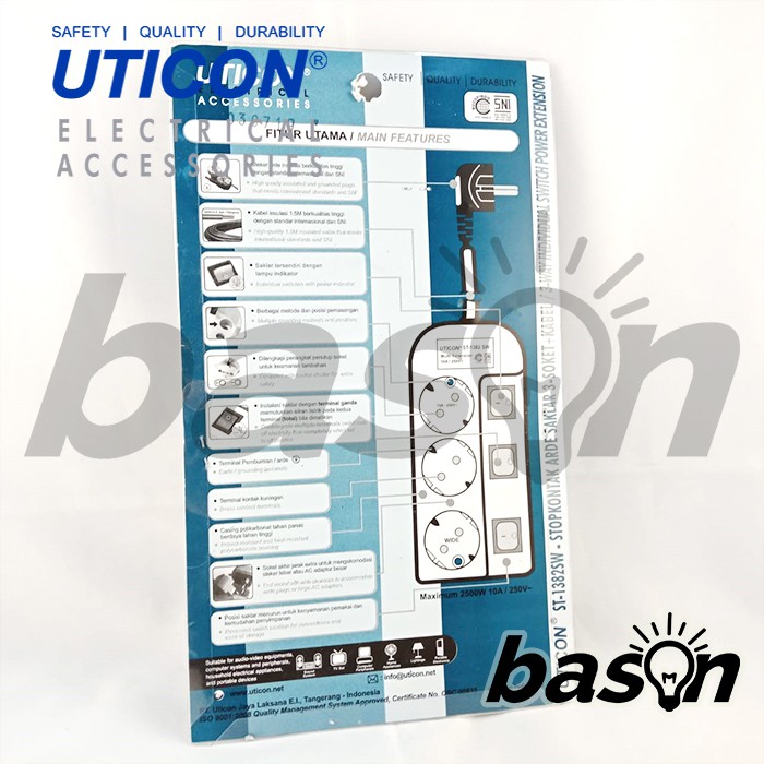 UTICON ST1382SW Power Extension - Stop Kontak 3Lubang 1.5 Meter dengan individual switch