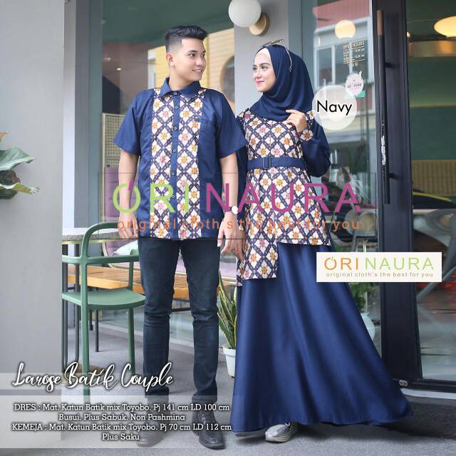 Ori naura Larose batik, couple lebaran, sarimbit, gamis couple