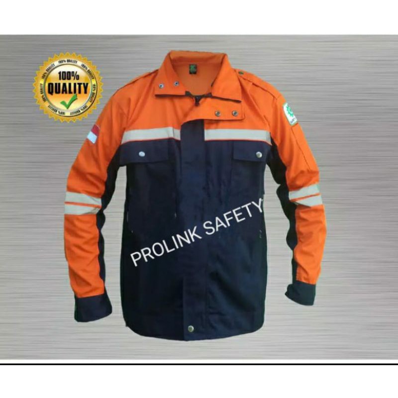 SERAGAM SAFETY SEMI JAKET FREE LOGO K3 BENDERA ORANYE DONGKER KAIN DRILL