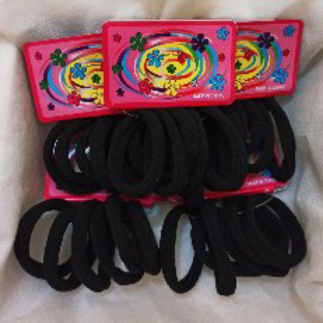 6Pcs Ikat Rambut Donat 3.5cm & 4.5cm / Kunciran Karet Rambut Warna HITAM-HITAM 6PCS/4.5CM
