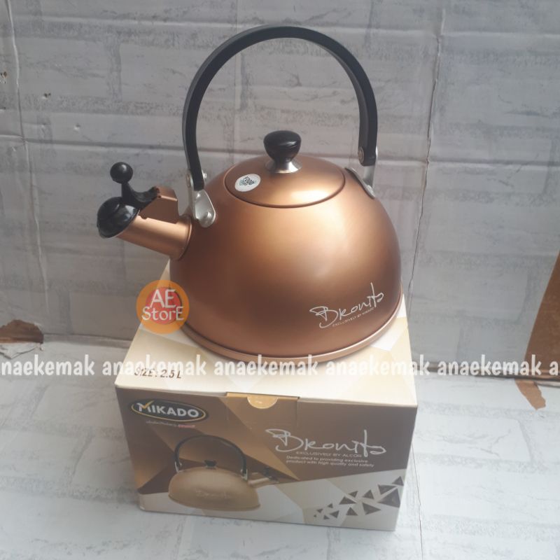 Promo COD Ceret Teko siul bunyi Bronita 2,5  liter kettle ketel rebus masak air maspion bronita warna unik lucu gold emas kuning mikado premium hadiah