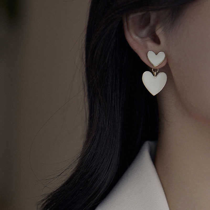 Korean Version of Double Love Creamy White Earrings Girl Simple and Sweet Earrings Women Fashion Accessories