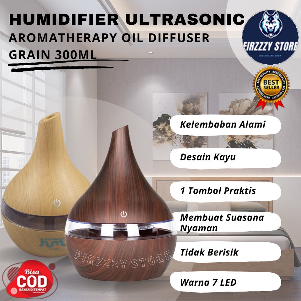 KBAYBO Ultrasonic Air Humidifier Aromatherapy Wood Grain 300ml Desain Motif Kayu