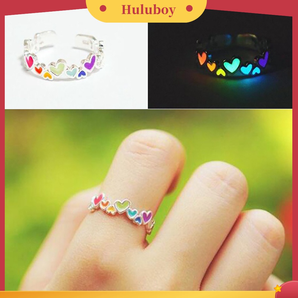 Hu Hu Hu Hu Hu Alat Bantu Pasang Kacamata♡ Cincin Luminous Warna-Warni Bentuk Hati Untuk Pasangan