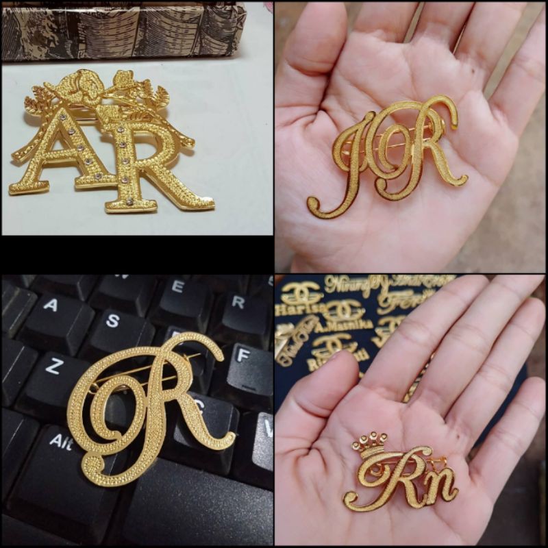 BROS PIN HURUF INISIAL CUSTOM  /BROS CUSTOM /BROS UKIR TEMPAH NAMA /BROOCH BISA PESAN NAMA