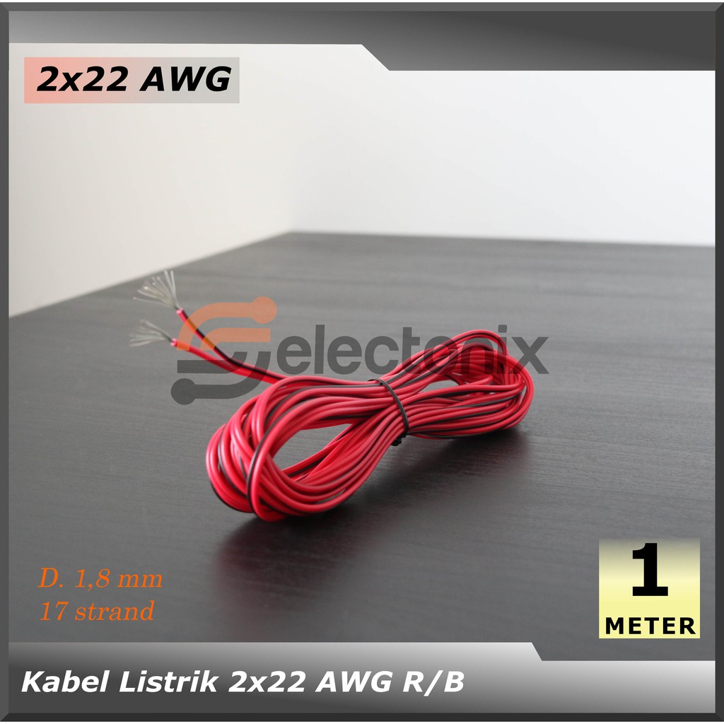 Kabel Listrik 2 x 22 AWG | Merah/Hitam [1m]