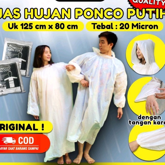 Jas Hujan Plastik Ponco Warna PUTIH Export Quality / Tebal &amp; Murah