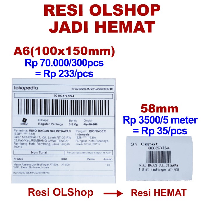 Kertas Label Stiker 58mmx5M Resi Hemat Printer Bluetooth Thermal Murah