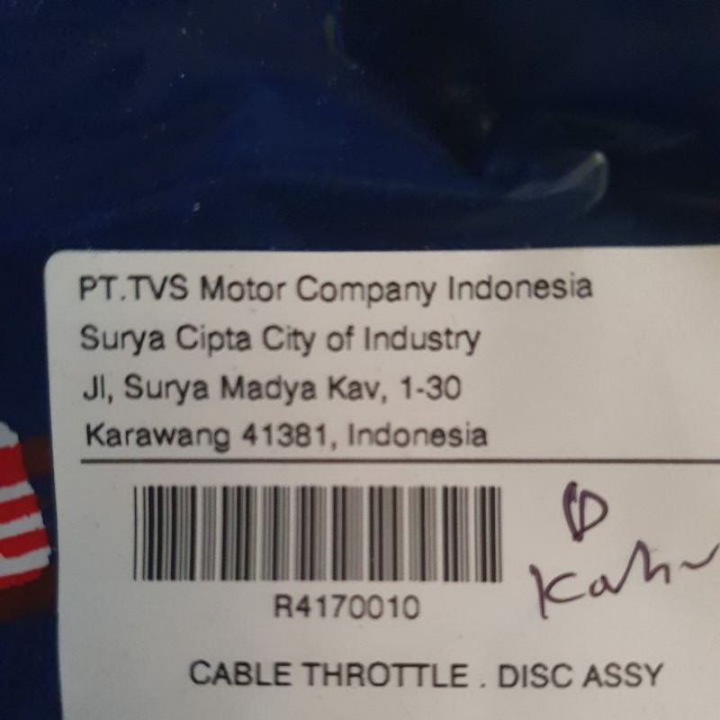 Kabel Gas Dazz Karbu TVS ( cable throttle disc assy )