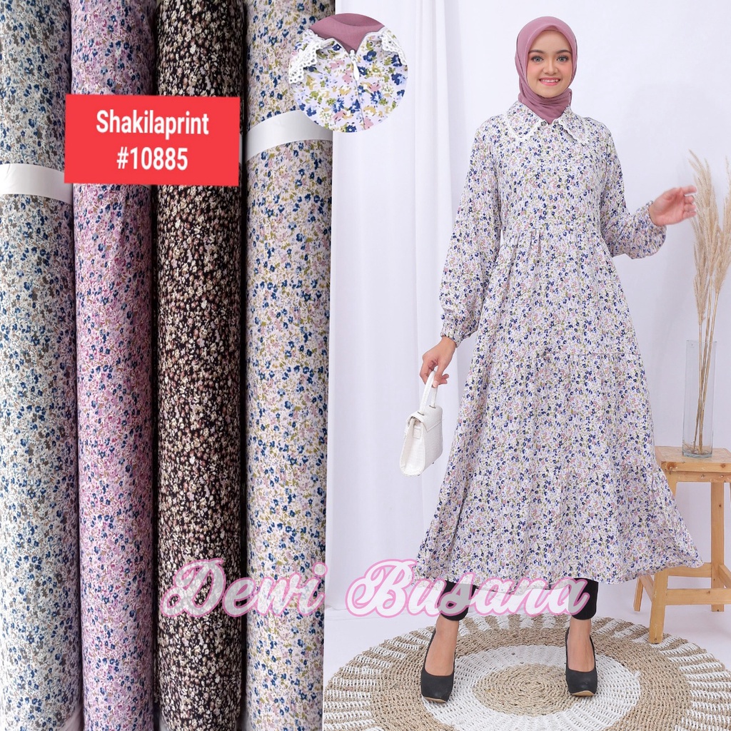 Midi Dress Sakilla Bunga Berkerah Renda Premium / Long Dress Hijab Muslim / Gamis Kekinian Terbaru