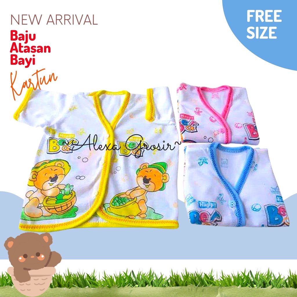 Baju Bayi Lengan Pendek Karaktet Sablon PE Newborn Baby Unisex 35gr