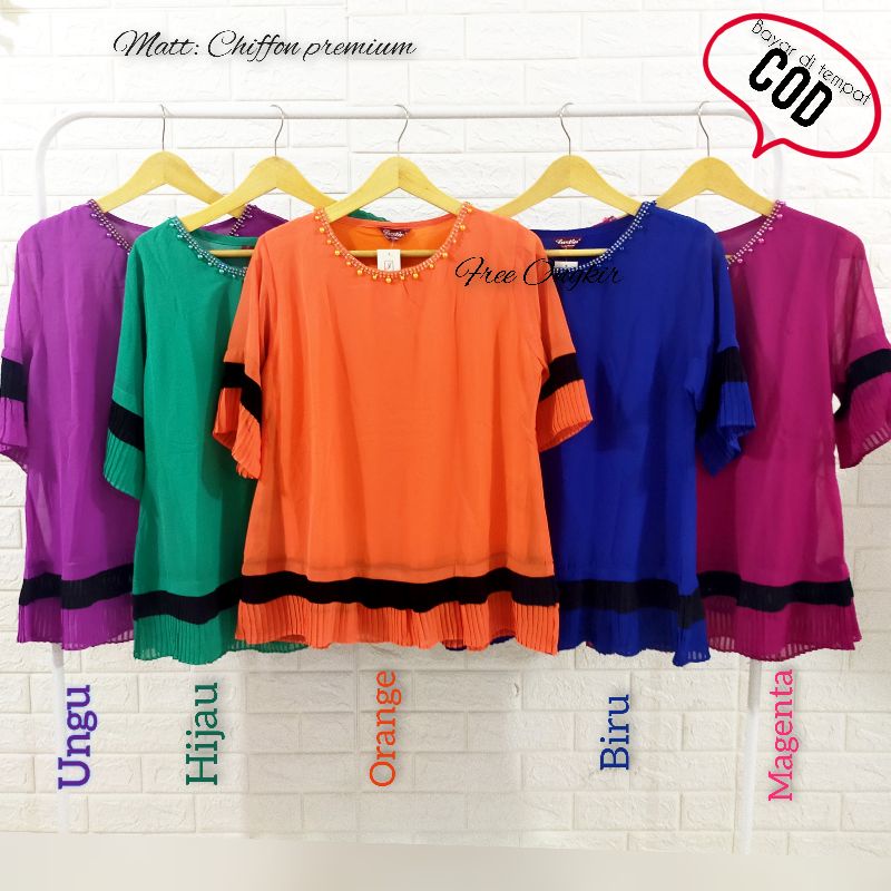 BLOUSE WANITA / ATASAN WANITA SIFON CHIFFON IMPORT BLOUSE ORANG TUA LENGAN PENDEK PAKAIAN CEWEK CHIF