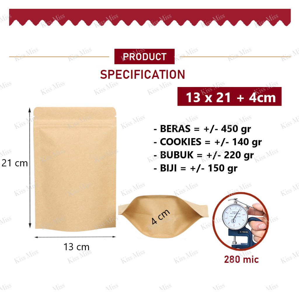 13x21 - STANDING POUCH KRAFT PAPER ALU FOIL - KEMASAN KOPI - SNACK - KERIPIK - ALUMINIUM FOIL