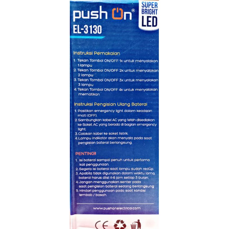 Emergency Light PUSH ON EL - 3130 / Lampu Emergency / Senter