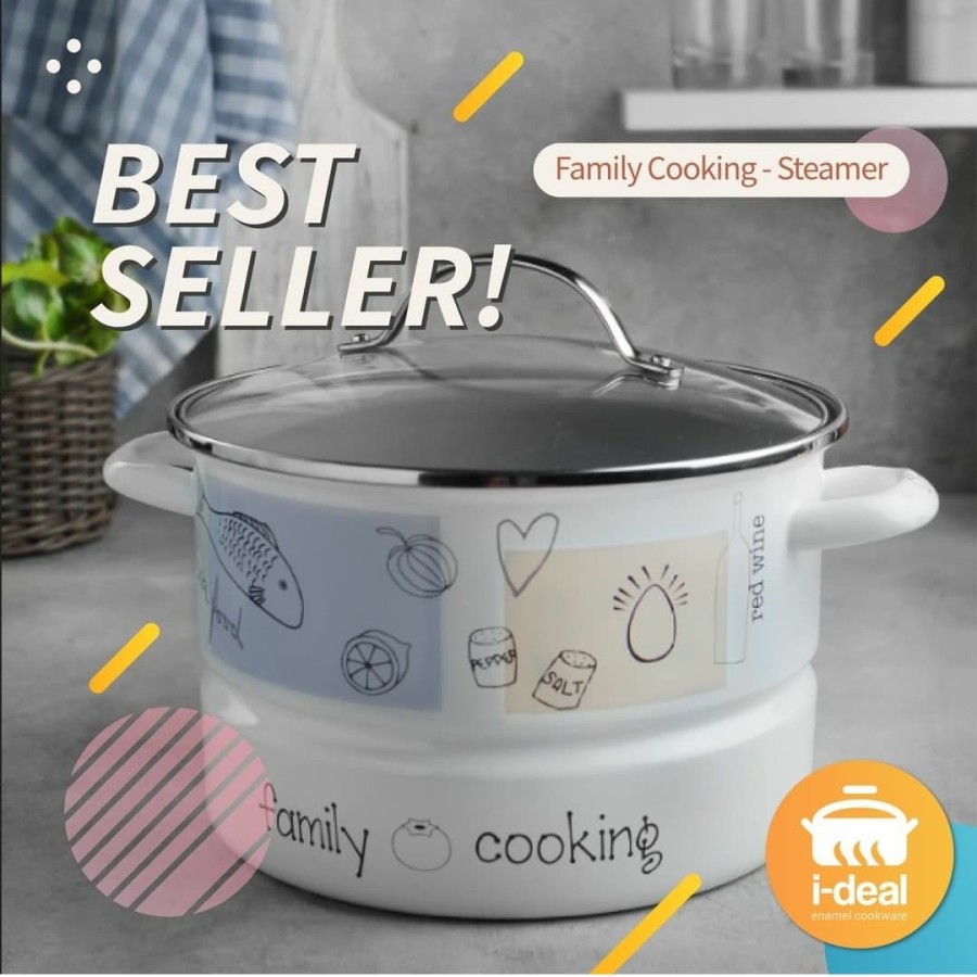 Family Cooking Chefina Steamer Panci Masak Enamel Dandang 22 CM
