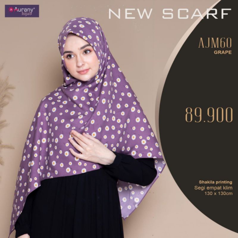 HIJAB SEGIEMPAT SYARI MOTIF AJM  || 130 X 130 || AURANY