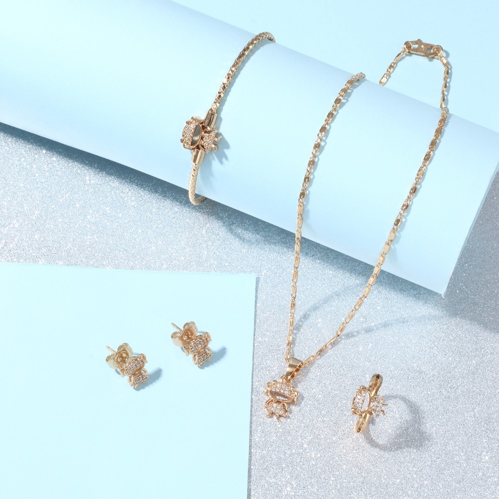 set perhiasan wanita set perhiasan titanium anti karat anting korea kalung wanita gelang tangan wanita cincin wanita D462