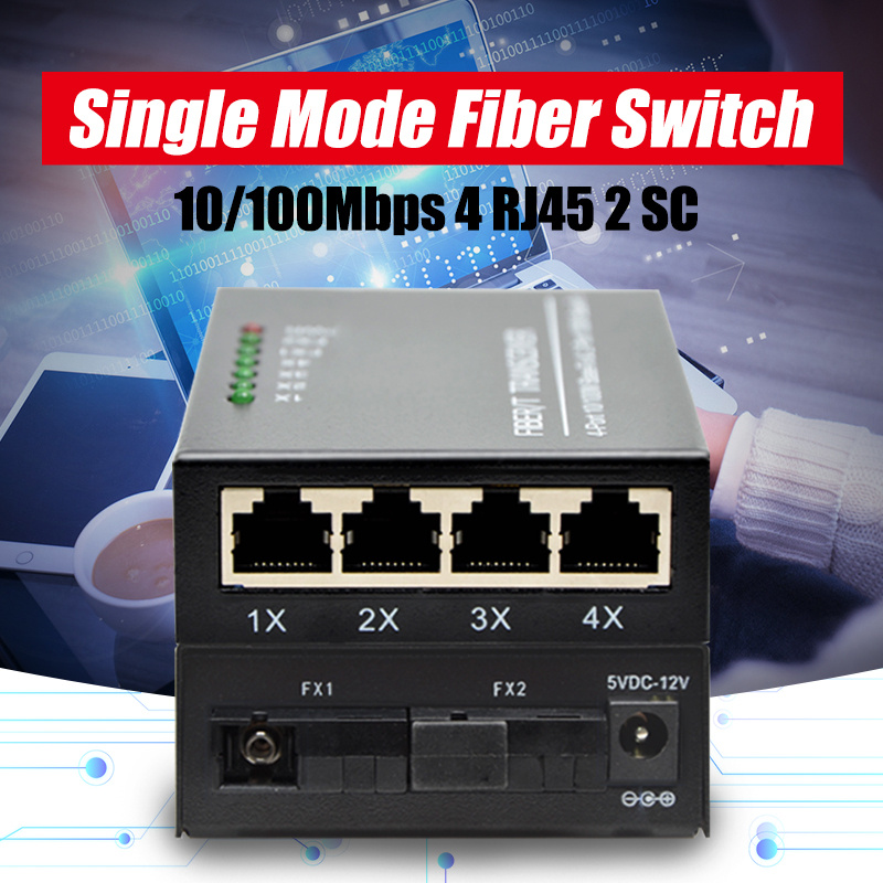 【COD】100Mbps A/B 2 SC 4 Rj45 Gigabit Fiber Optical Media Converter Switch Fiber Transceiver