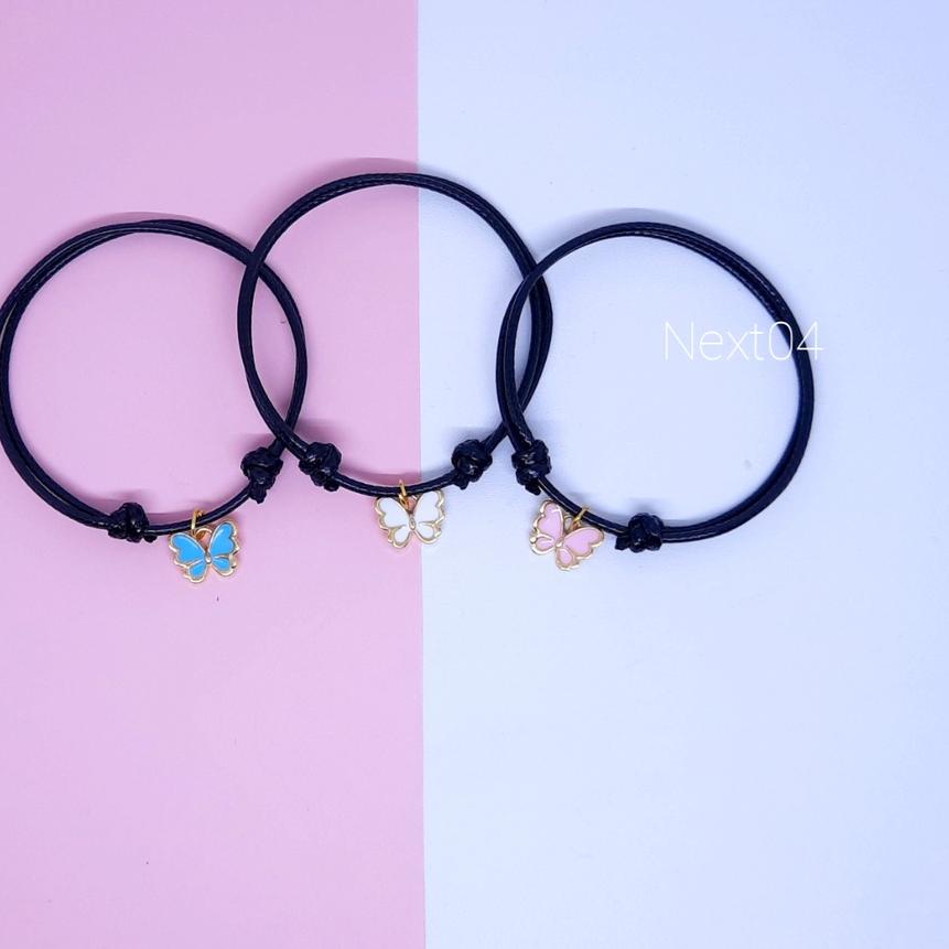 STAR BRANDS Gelang Couple Persahabatan 3 Orang Bestie Kupu-kupu Tali Korea Simple Hitam Murah