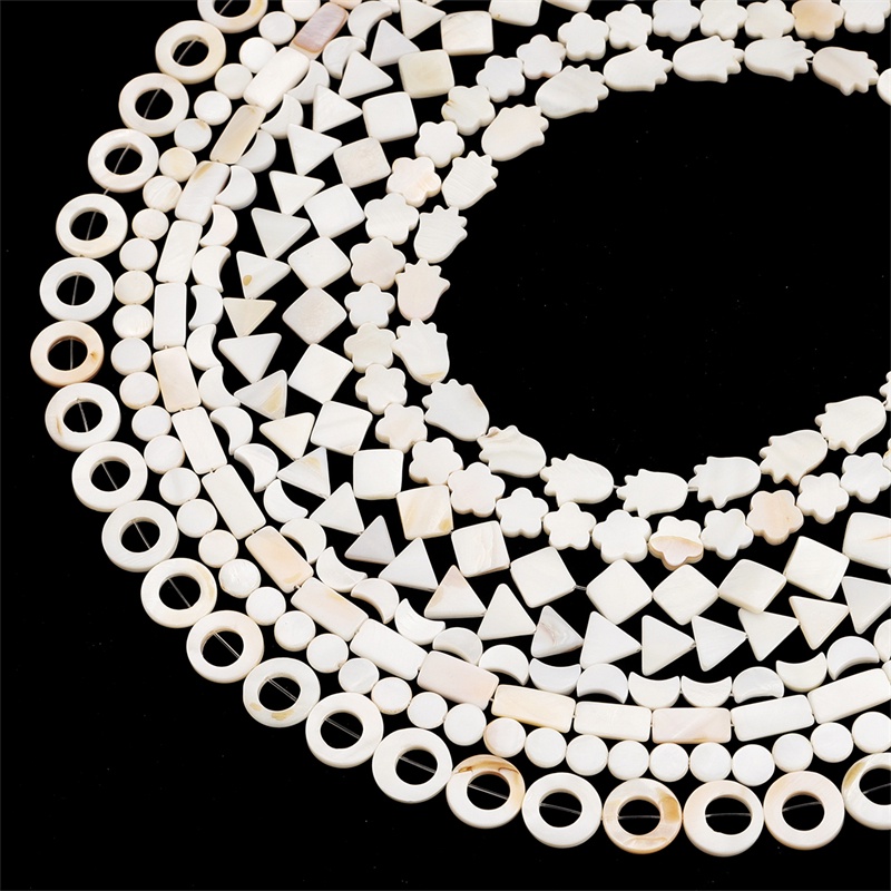 26-40 Pcs Natural White Shell Beads Ibu Mutiara Longgar Datar Gigi Oval Bulat Bintang Nugget Chip Air Tawar untuk Membuat Perhiasan