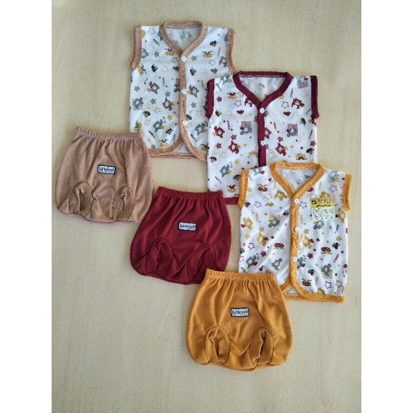 paket hemat baju/celana bayi putih motif arsel kombinasi WARNA TUA isi 9 setel(18 pcs)