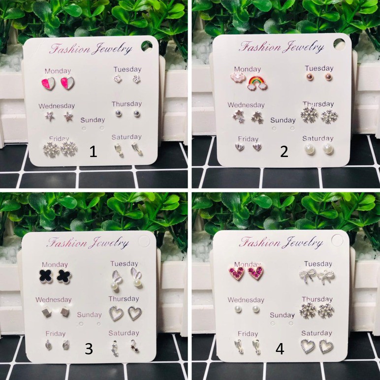 Grosir - F482 (6 PSG IN 1) Anting Tusuk / Anting Simple Gaya Korea untuk Wanita / Perhiasan Wanita