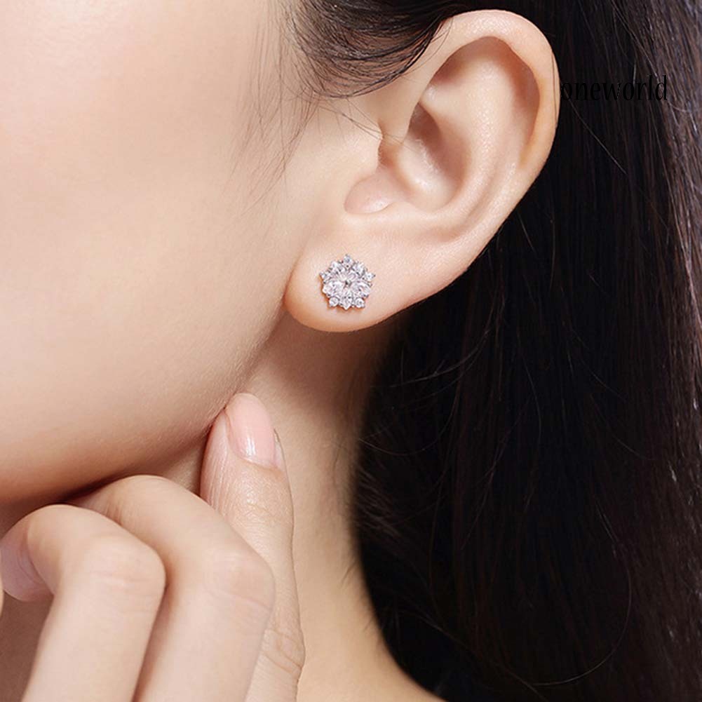 OW# Women Rhinestone Inlaid Sakura Flower Ear Stud Earrings Wedding Jewelry Gift