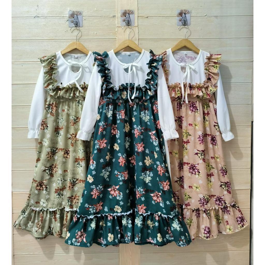 MOMOGI- GAMIS FLORAL OLIVER / GAMIS MAXI ANAK PEREMPUAN VOXY PREMIUM / Usia 3-13thn