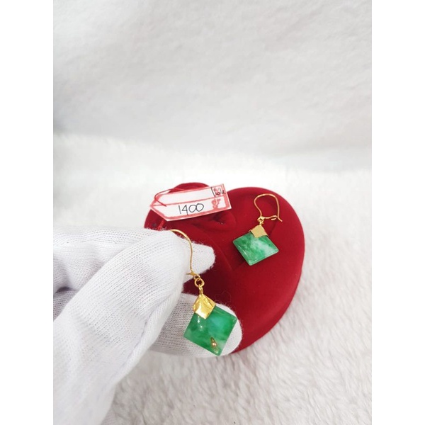 AT1647N227N anting model wajik mata giok hijau sembur emas kuning asli berat 1.400 sama mata 2.150 k