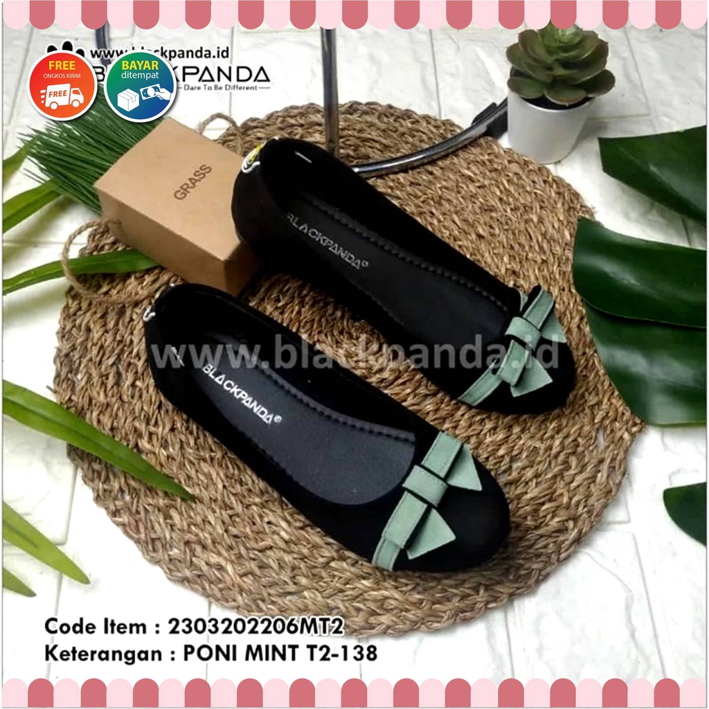 Blackpanda Flat Shoes / Sepatu Black Panda / Sepatu Wanita / Flatshoes Wanita / Black Panda Poni Hijau