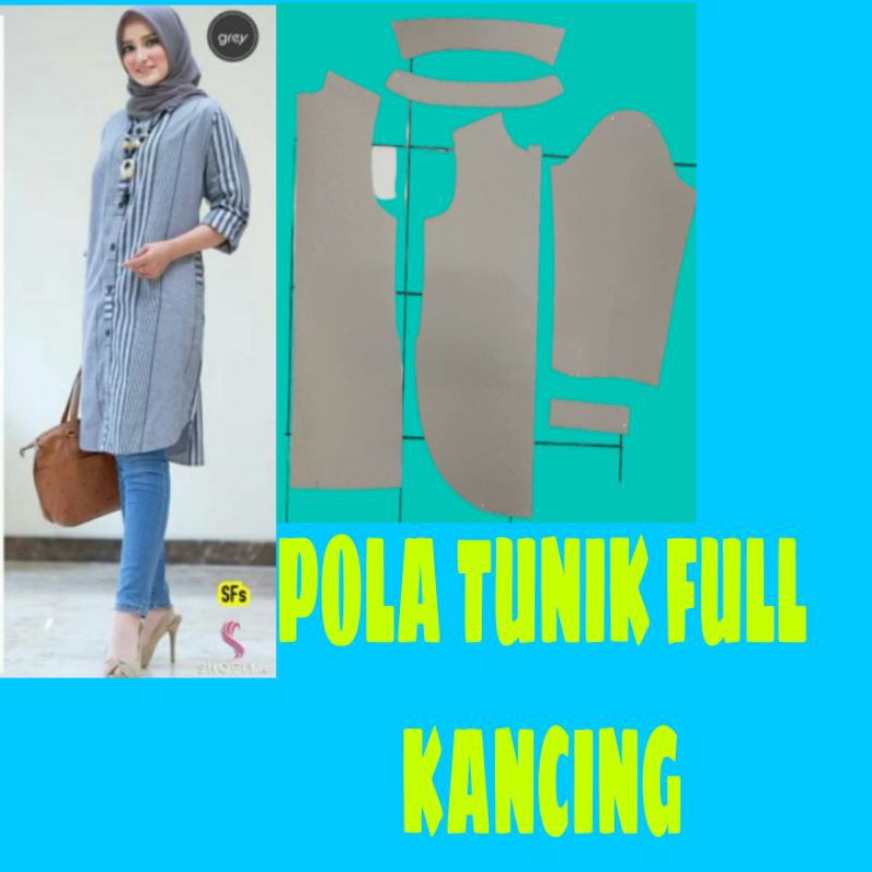 pola tunik blus full kancing depan