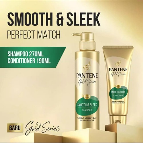 Paket Pantene Gold Series Smooth &amp; Sleek Shampoo 270ml + Conditioner 190ml