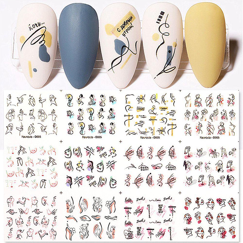 12pcs Stiker Kuku Motif Daun Slider Untuk Nail Art