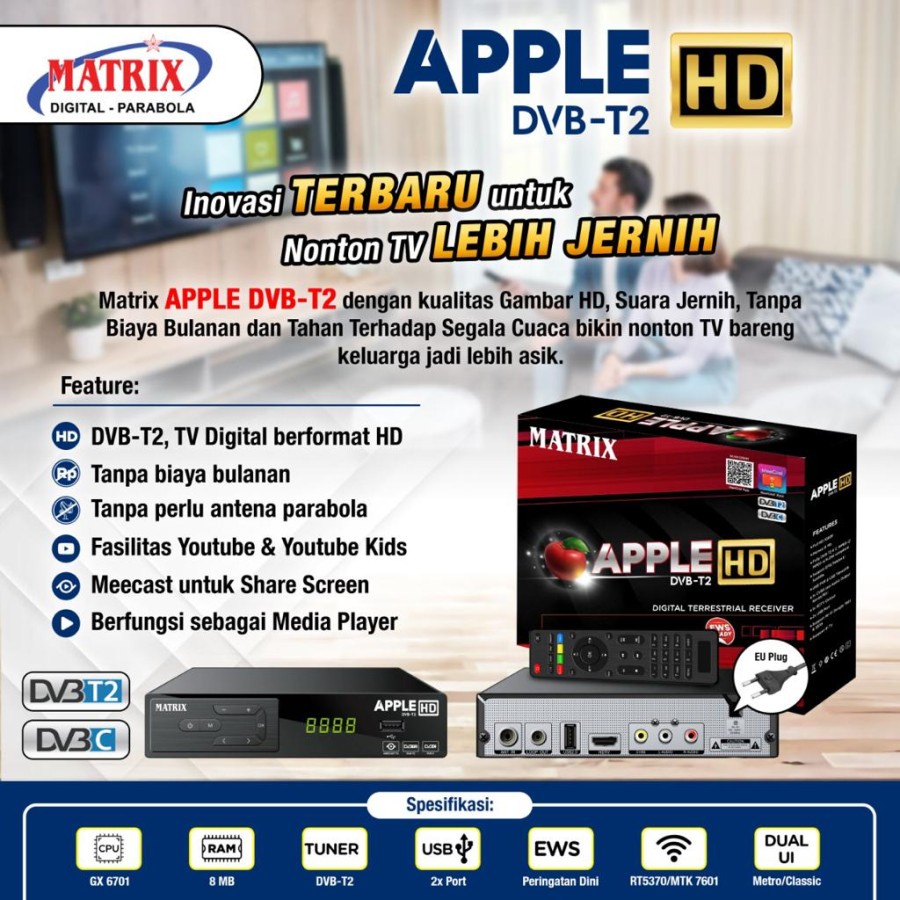 FREE KABEL HDMI Set Top Box TV Digital DVB T2 Matrix Apple HD - STB Generasi Terbaru