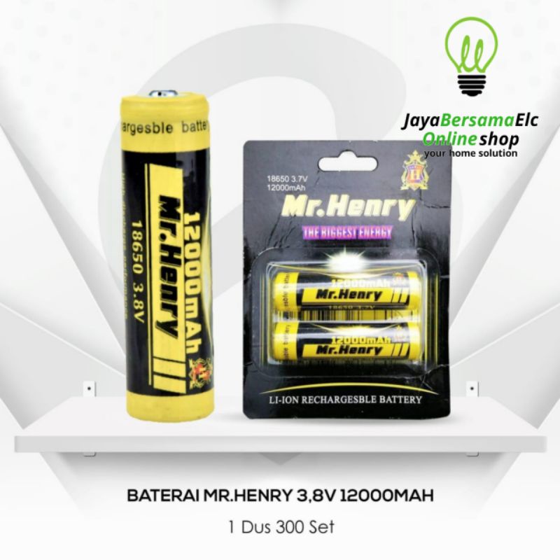 Baterai Cas 18650 Rechargesble 12000mah Mr. Henry 18650 3.7V (isi 2pcs) Murah dan Bagus