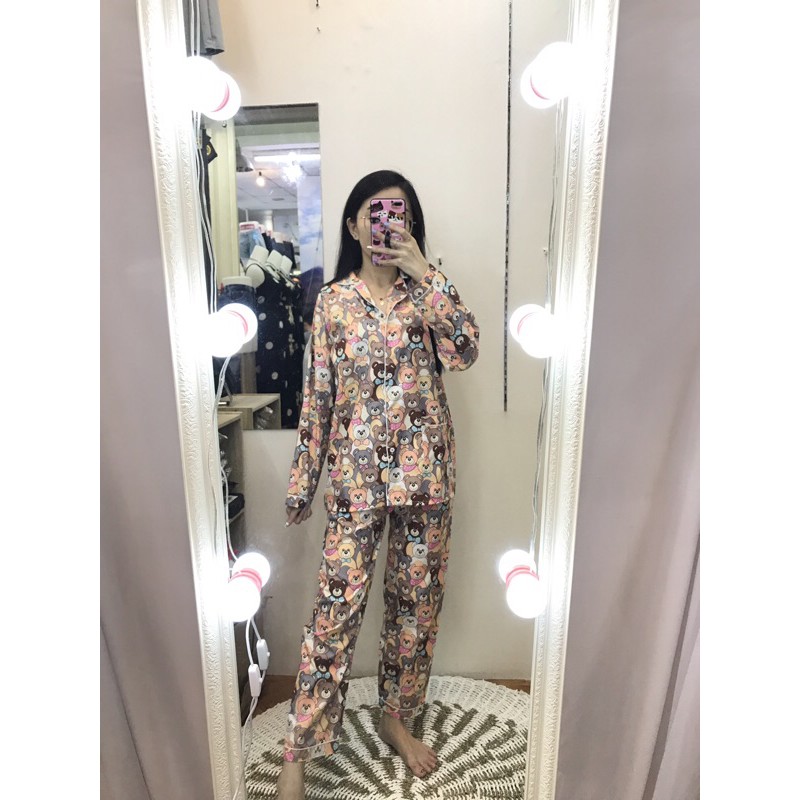 piyama/pajamas bear PP coklat murah.homewear/sleepwear/bajutidur cwe PP bear brown kekinian