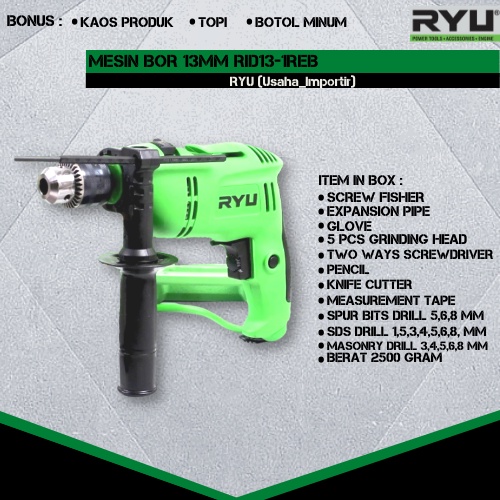 Mesin Bor Listrik RYU 13mm RID13-1REB Original Mesin Bor Listrik Drill RYU Bor Listrik Mesin Bor Cas