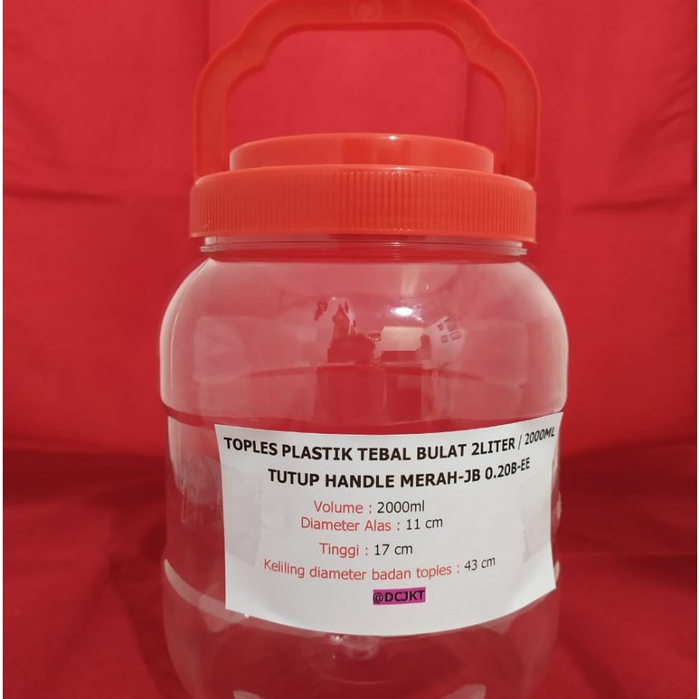 Toples Plastik Tebal Bulat  2 Liter 2000 ml  Instant Sameday Tutup Merah Handle ToplesPlastikMerah