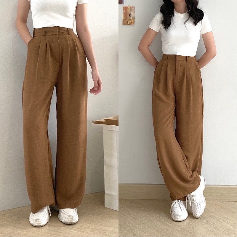 Loose Cullote Pants Trousers Wanita - Celana Kulot Crinkle Highwaist Wanita - Celana Anti Kusut - Celana Kulot Panjang