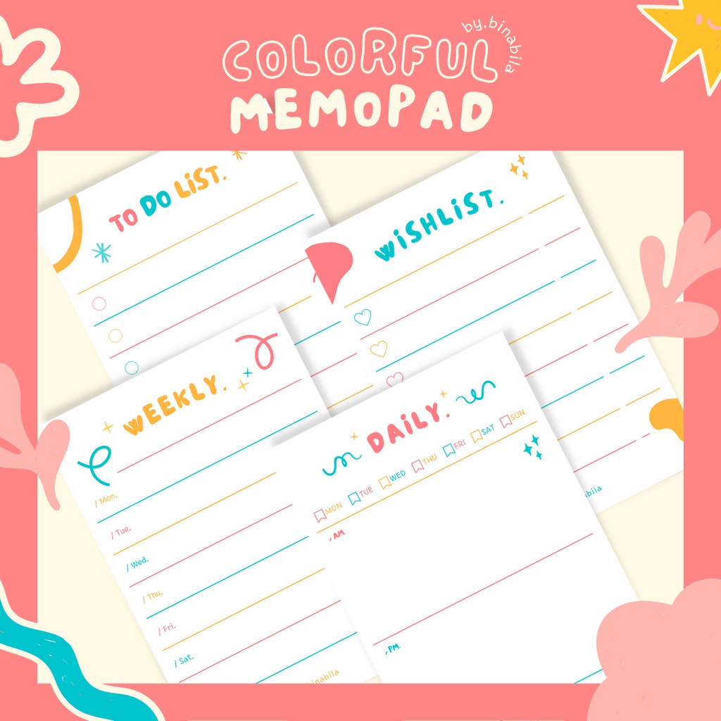 

Colorful Memopad Notepad To Do List Wishlist Weekly Daily Memo